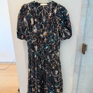 Ulla Johnson Floral Navy Puff-Sleeve Midi Dress